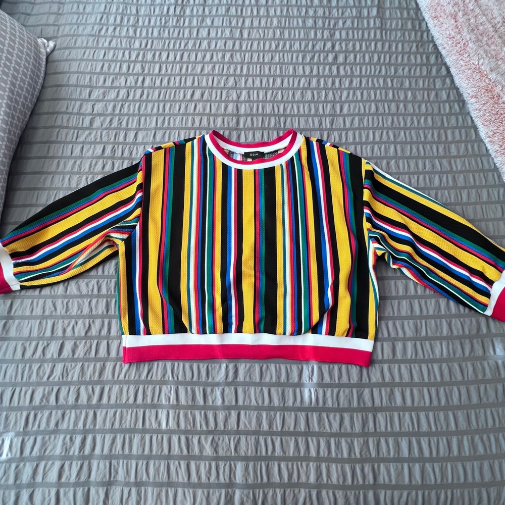 Dice Women XL Multi Color Vertical Stripe Ribbed Knit Pullover Crop Top Sweater - Picture 4 of 7